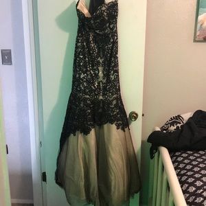 Champagne and Black Mermaid Style Prom Dress